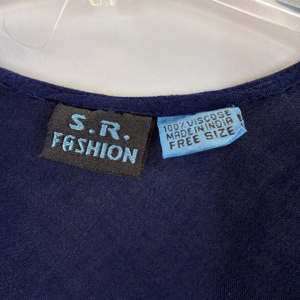 S.R. Fashion Blue Floral Embroidered Dress Beach Coverup Free Size Tunic Summer - Picture 6 of 8